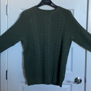 Express Men Green Cable Knit Texture Crewneck Sweater LT Tall